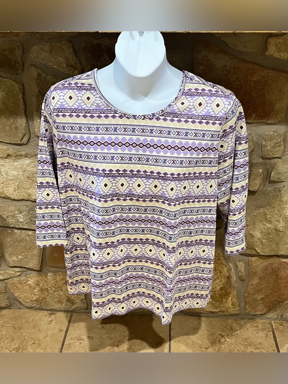 Blair Tribal Aztec Southwest Print Knit Top WomenPlus 3X Purple & Tan Pullover